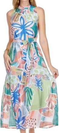 Jade Yoga Pleated Neck Maxi Dress In Summer Jungle