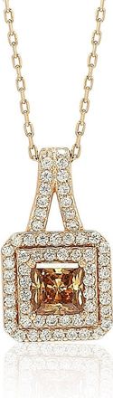 Suzy Levian Rosed Sterling Silver Pink Asscher-Cut Cubic Zirconia Multicolor Halo Pendant