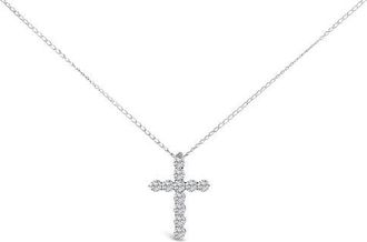 House of Brilliance 14K Gold 1/2 Cttw Lab Grown Diamond 11 Stone Cross Pendant Necklace in White at Nordstrom