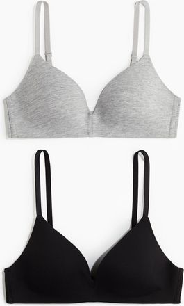 H&M 2er-Pack Wattierte, bügellose Baumwoll-BHs - Grau