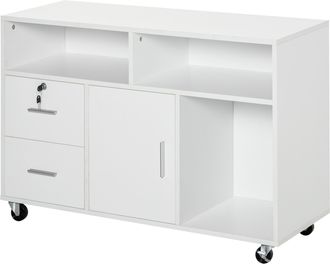 HOMCOM Mobile Porta Stampante Multiuso Cassetti Con Serratura Bianco - Homcom