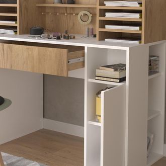 Vicco Escritorio, Blanco/sonoma, 126.8 X 50 Cm Xl Con Estantes Vicco