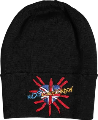Dolce & Gabbana Black DGLOVESLONDON Knitted Beanie Mens Hat