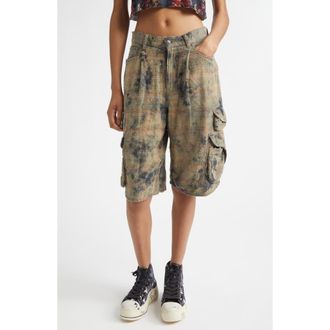 R13 Plaid Cotton Flannel Cargo Bermudo Shorts in Bleached Orange Green Plaid at Nordstrom, Size 29