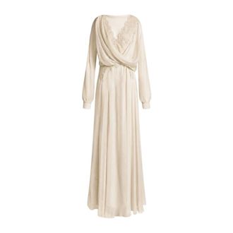 Alberta Ferretti Vestido largo de gasa de seda con inserciones de encaje - Dresses - Mujer - Beige - XS