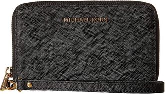 Michael Kors Jet Set Travel Large Flat Multifunction Womens Phone Case Cell Womens Phone Case Black, Leather