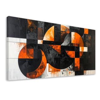 Feeby Cuadro Sobre Lienzo, Abstracci&oacute;n C&iacute;rculos Formas Negro Naranja, 120x60