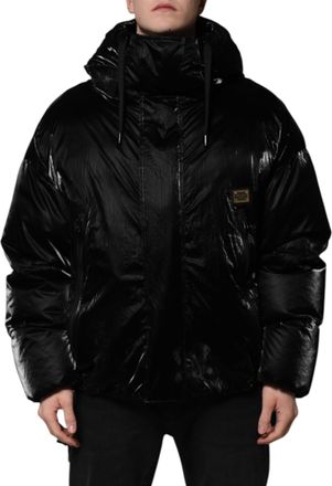 Dolce & Gabbana Mens Black Logo Full Zip Hooded Quilted Jacket Nylon Clothing