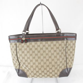 Gucci Brown Gg Canvas Leather Tote Bag (Pre-Owned)