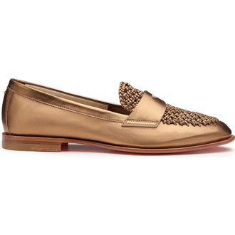 Santoni Womens Laminated Leather Penny Loafer in Gold at Nordstrom, Size 8