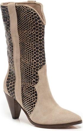 Free People Taper Heel Western Boot in Beige Suede/Snake at Nordstrom, Size 8.5