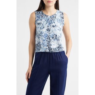Anne Klein Print Pleat Neck Top in Crisp White Mlt at Nordstrom, Size X-Small
