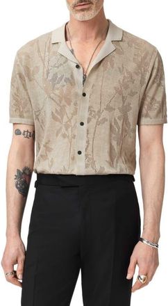 John Varvatos Miguel Pointelle Knit Camp Shirt in Almond at Nordstrom, Size Xx-Large