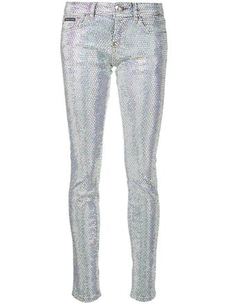 Philipp Plein Crystal slim fit jeans - women - Polyester/Cotton/Spandex/Elastane/Polyester/Cotton - 27 - Blue