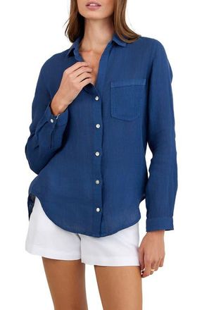 Bella Dahl Garment Dyed Linen Button-Up Shirt in Midnight Surf at Nordstrom, Size X-Small
