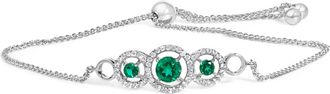 House of Brilliance 925 Sterling Silver Green Emerald and White Sapphire Triple Circle Bolo Bracelet