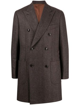 Luciano Barbera houndstooth-pattern wool coat - men - Wool - 50 - Brown