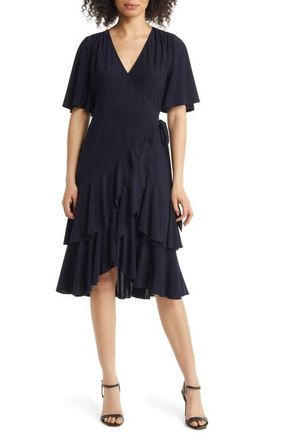 Kiyonna Miranda Midi Wrap Dress in Nouveau Navy at Nordstrom, Size Small