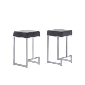 Best Master Furniture Dorrington Velvet Backless Counter Height Stool in Gray/Silver (Set of 2)