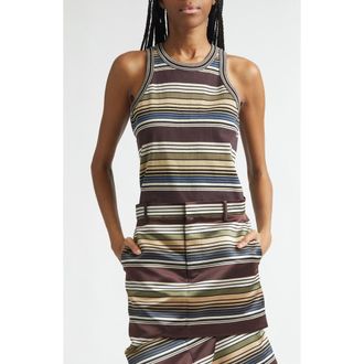 sacai Horizontal Stripe Tank in Brown/Beige at Nordstrom, Size 3