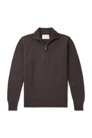 Purdey Clifford Ribbed Wool and Cashmere-Blend Half-Zip Sweater