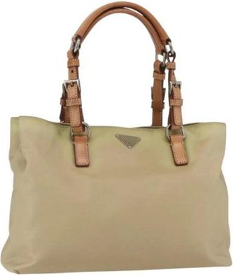 Prada Pre-owned Tote Bags, female, Beige, Size: ONE SIZE Pre-owned Vintage Nylon Tote Bag