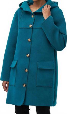 M Made in Italy Hooded Button Long Coat Jacket In Emerald