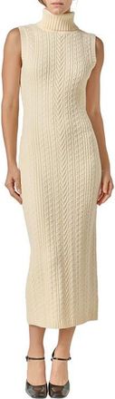 English Factory Sleeveless Turtleneck Cable Stitch Maxi Sweater Dress in Ivory at Nordstrom, Size X-Small