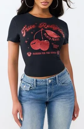 True Religion Cherry Baby Tee in Jet Black at Nordstrom Rack, Size X-Large