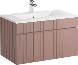 Vente-Unique Mobile per bagno sospeso scanalato con lavabo da incasso 80 cm Rosa - SATARA