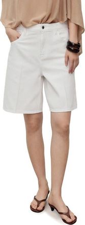 Mango High Waist Denim Bermuda Shorts in White at Nordstrom, Size 12