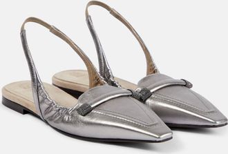 Brunello Cucinelli Metallic leather slingback flats