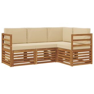 vidaXL Juegos De Sof&aacute;s 4 Pcs Natural Y Beige Madera De Acacia S&oacute;lida Vidaxl