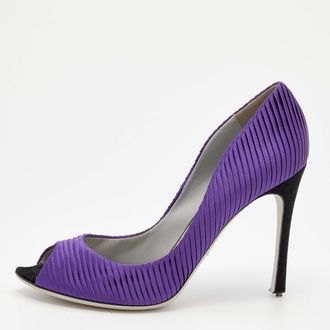 Sergio Rossi Purple Pleated Satin Peep Toe Pumps