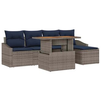 vidaXL Conjunto De Sof&aacute; De Jard&iacute;n 6 Pcs Gris Polirat&aacute;n Vidaxl