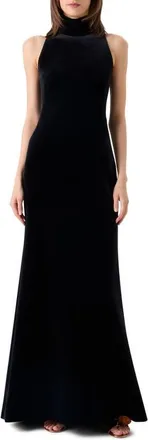 Akris Fringe Back Velvet Scuba Knit Trumpet Gown in Black at Nordstrom, Size 10