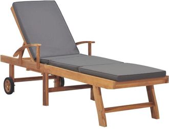 vidaXL Vidaxl - Tumbona con cojín madera maciza de teca gris oscuro