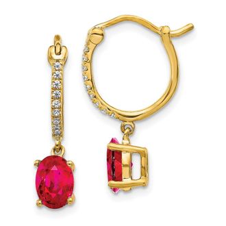Diamond2Deal 14k Yellow Gold 1/10ct Diamond and Ruby Dangle Hoop Earrings