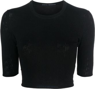 Paco Rabanne monogram-pattern crop top - women - Viscose/Polyester/Polyamide/Elastane - L - Black
