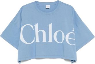 Chloé T-Shirts, female, Blue, Size: XS Clear Blue Crew Neck T-shirts