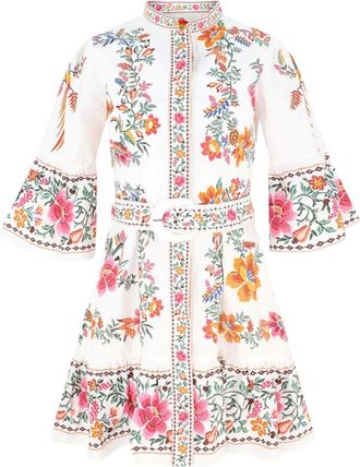 Farm Rio Abito corto con cintura e ricamo a fiori - Bianco