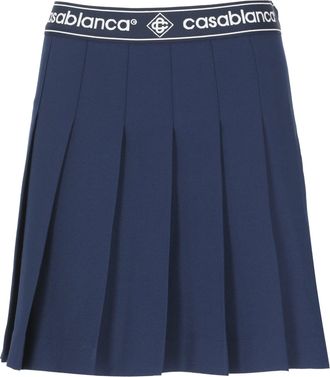 Casablanca Pleated Mini Skirt with Logoed Elastic Waistband