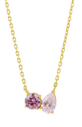 Savvy Cie Jewels GOLD PLATED OVER STERLING SILVER.925 TOI ET MOI ROUND AND PEAR MULTI COLOR CZ PENDANT NACKLACE