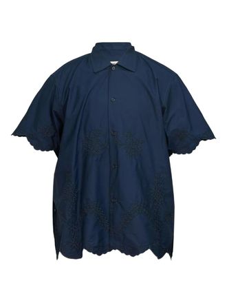 Diomene Camicia con orlo a smerlo - Blu
