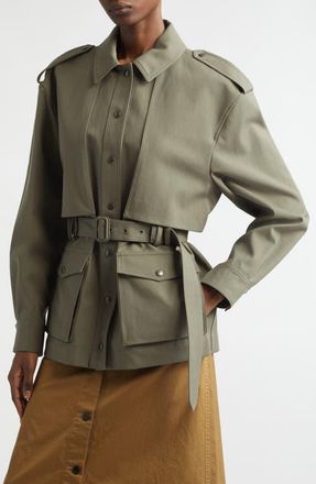 Saint Laurent Belted Cotton Military Jacket in Kaki Passe at Nordstrom, Size 10 Us