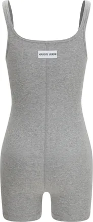 Marine Serre Womens Moon Logo Ribbed Jersey Short Catsuit Grey Cotton; Elastane Jumpsuits Dress