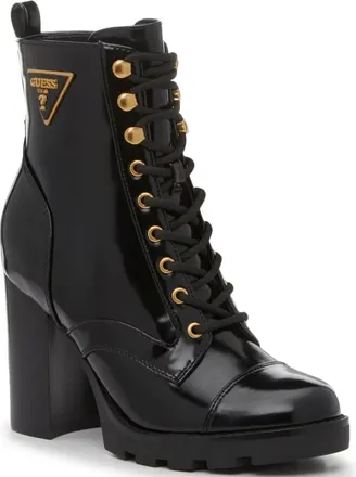 Guess Neadyn Boots Womens Black Lace Up Block Heel Moto Booties Lion908