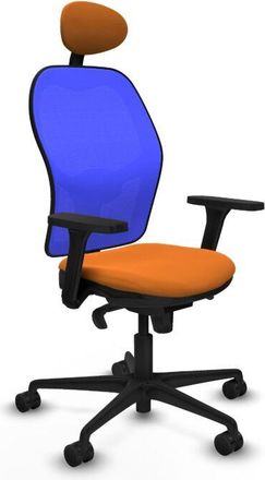 Piqueras y Crespo Piqueras Y Crespo - Jorquera Sincro Malla Azul Similpiel Naranja Brazos 3d Base Nailon Cabecero Fijo Ruedas 65mm Nailon