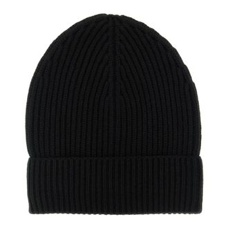 Dolce & Gabbana Turn-up Wollen en Kasjmier Beanie - Dames - Hoeden - Zwart - ONE Size - Wol - Accessoires