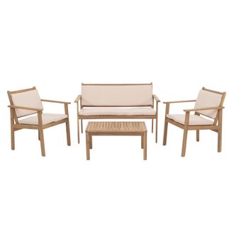 Hhg Hhg - Conjunto De Jard&iacute;n 946, Conjunto De Sal&oacute;n Banco Sill&oacute;n Mesa, Madera Acacia Mvg Tela/textil (180g/m&sup2;), Cojines Beige
